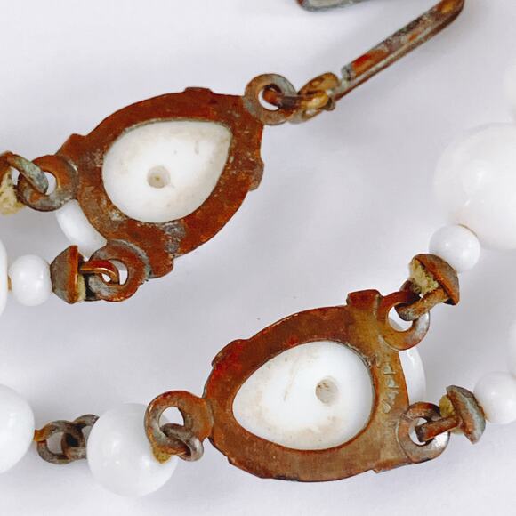 VTG 1950s Milk Glass Double Strand Choker Necklace Japan MCM Jewelry READ - Picture 11 of 16